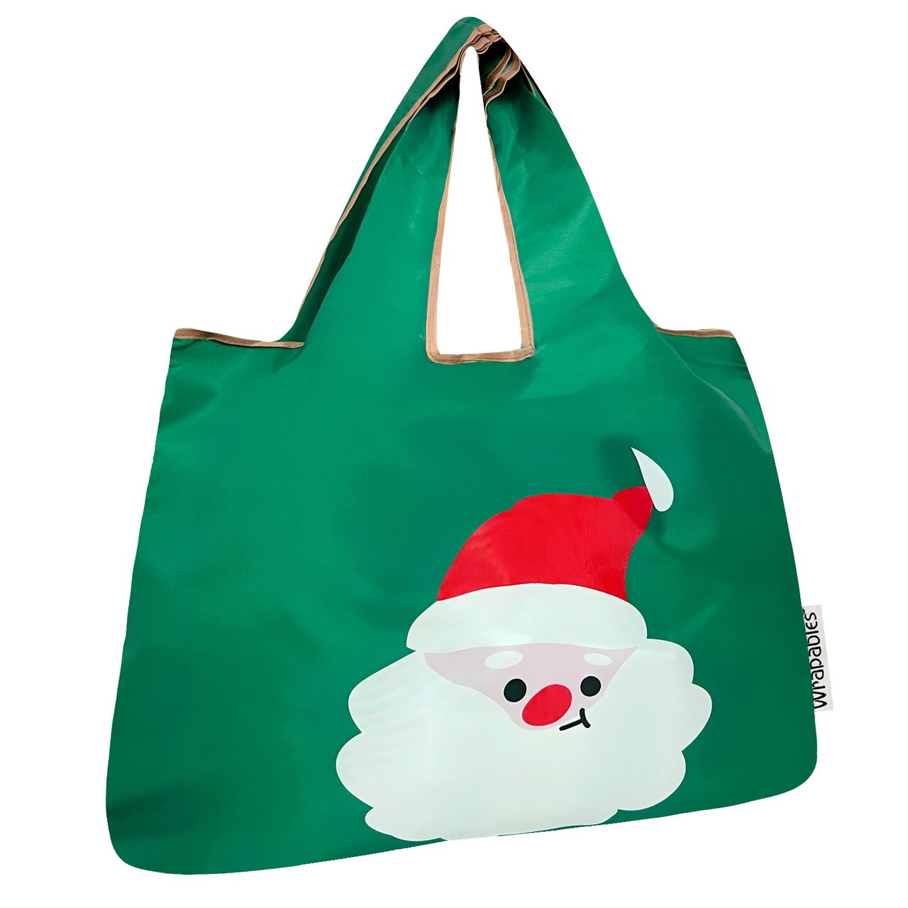 Wrapables Large Foldable Tote Nylon Reusable Grocery Bags, Santa